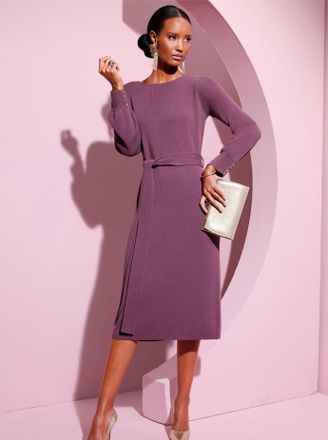 Cr&eacute;ation L Strickkleid CREATION L Strickkleid, Damen, Gr. 36, Normalgr&ouml;ssen, lila (violett), 70% Polyacryl, 30% Schurwolle, unifarben, wadenlang, Rundhals, Kleid