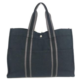 Herm&egrave;s Black Gray Canvas Shoulder Bag Tote Bag (Pre-Owned)