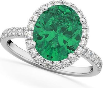 Allurez Oval Cut Halo Emerald & Diamond Engagement Ring 14K in 3.11Ct/white Gold at Nordstrom, Size 7.5