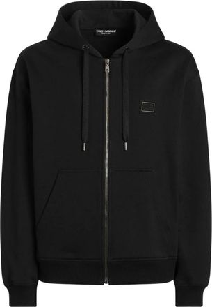 Dolce & Gabbana Hoodies & sweatvesten, Heren, Zwart, XL, Katoen, Katoenen hoodie met logoplaat