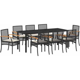 vidaXL Conjunto De Comedor De Jard&iacute;n Con Coj&iacute;n 9 Pcs Negro Rat&aacute;n Vidaxl