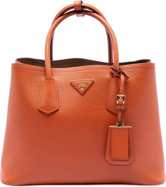 Prada Pre-owned Womens Medium Saffiano Cuir Double Satchel - Bronze Leather - One Size