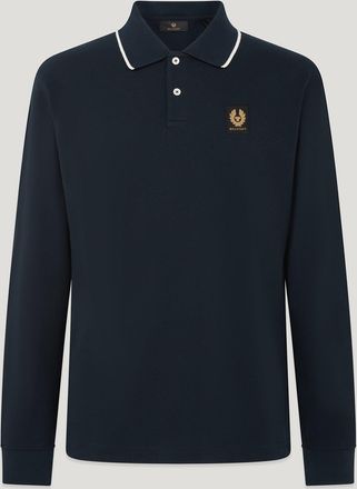 Belstaff Tipped Long Sleeved Polo Mens Cotton Pique Dark Ink Size S