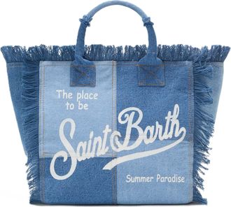 MC2 Saint Barth Patchwork Denim Tote Bag with Fringed Edges