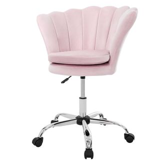 ML Design Silla giratoria de terciopelo rosa con ruedas