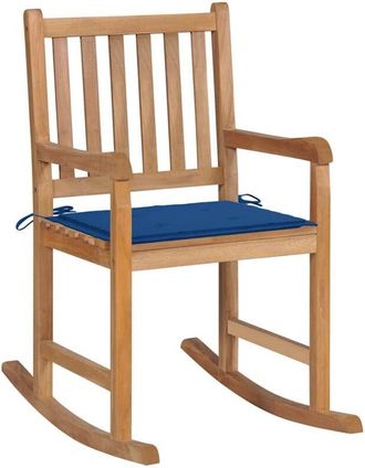 vidaXL Vidaxl - Silla Mecedora De Madera Maciza De Teca Con Coj&iacute;n Azul Royal
