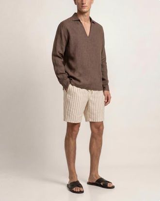 Orlebar Brown Alex Relaxed Fit Linen Shorts in Latte/night Iris at Nordstrom, Size 38