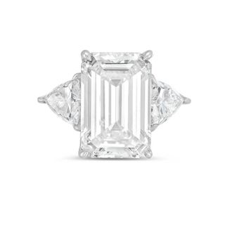 Diana M. Jewels 14kt white gold 3ct lab grown emerald diamond ring with trillions on the sides