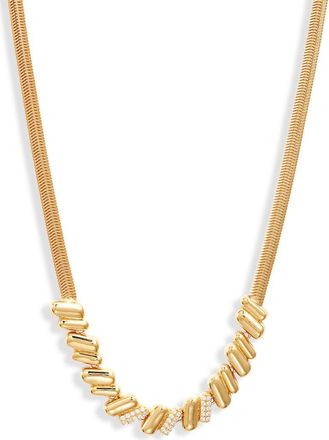 Nordstrom Cubic Zirconia Ridged Frontal Necklace in Clear- Gold at Nordstrom