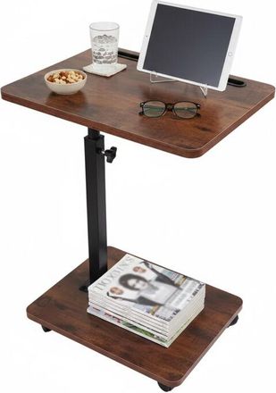 Relaxdays Relaxdays C-Shaped Side Table, Height-adjustable 48-84 cm, Sofa Slide-under Table with Castors, Industrial, Brown