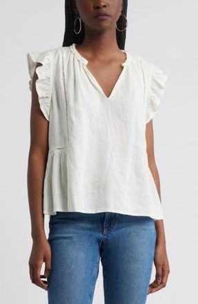 Treasure & Bond Ruffle Sleeve Linen Blend Top in Ivory Dove at Nordstrom Rack, Size X-Small