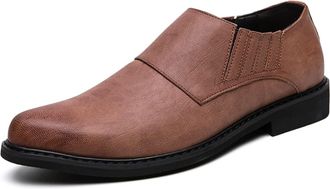 Generic Dress Shoes for Men Lace Up Burnish Round Toe Vegan Leather Block Heel Low Top Rubber Sole Resistant Non Slip Classic(Yellow,7.5 UK)