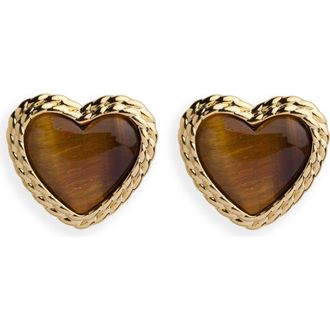 Argento Vivo Semiprecious Stone Heart Stud Earrings in Gold/Tigers Eye at Nordstrom