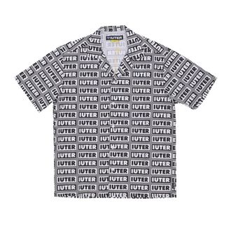 Iuter Wit Panel Korte Mouw Shirt Mannen - Heren - Korte mouwen Overhemden - Wit - L - Katoen - Overhemden