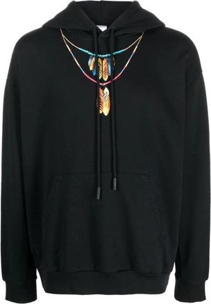 Marcelo Burlon Black Red Feathers Necklace Hoodie - Heren - Hoodies - Zwart - L - Hoodies & sweatvesten