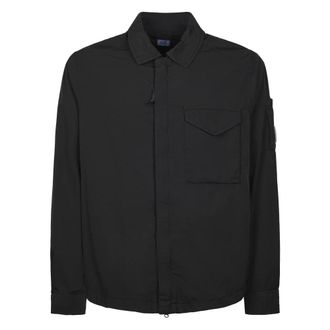 C.P. Company Light Jackets, male, Black, Size: XL Chrome-R Zipped Lens Overshirt