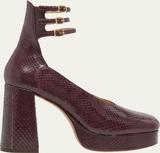 Chlo&eacute; Loti Snake Platform Block-Heel Pumps