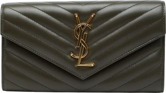 Saint Laurent Khaki Leather Long Wallet (Bi-Fold) (Pre-Owned)
