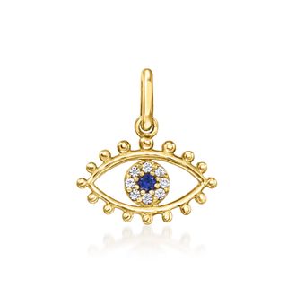 RS Pure by Ross-Simons Sapphire Evil Eye Charm With Lab-Grown Diamonds in 14kt Yellow Gold