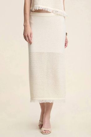 Velvet Blythe Mesh Cotton Knit Midi Skirt In Milk