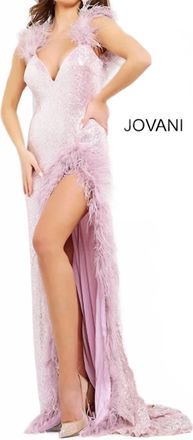 Jovani Sequin Feather Gown In Lilac
