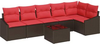 vidaXL Vidaxl Juego De Sof&aacute; 7 Uds. Marr&oacute;n Rat&aacute;n Sint&eacute;tico