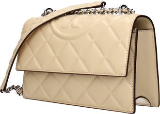 Tory Burch Quilted Leather Crossbody Bag - Beige