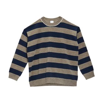 Paul Smith Round-neck Knitwear, female, Brown, S, Maglione Over Righe Lambswool Blend