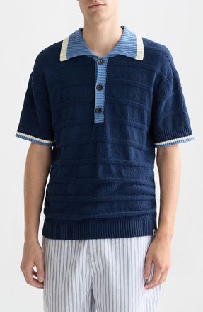 Scotch & Soda Loose Fit Contrast Trim Polo in Pageant Blue at Nordstrom, Size Xx-Large