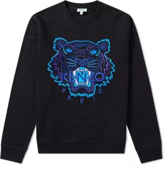 Kenzo Mens Tiger Print Blue Sweatshirt - Black and, Size: Large Cotton - Size Large