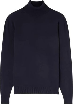 Lardini Fijngebreide coltrui sweater - Heren - Coltruien - Blauw - XL - Wol - Truien & Vesten