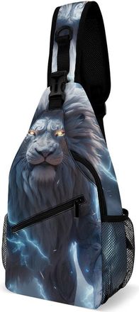 Generic Lion And Thunder Unisex Shoulder Bags Casual Crossbody Chest Bag Sling Backpack for Hiking Cycling Travel