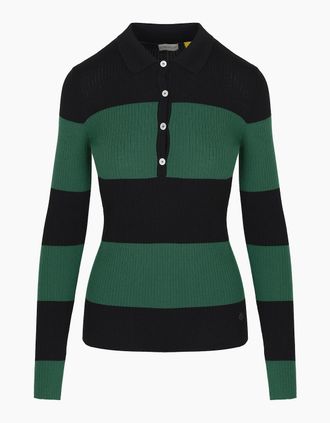 Moncler Womens Womens Knitted ls Polo - Green - Size: 10/8