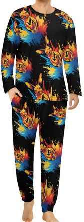 Generic Kangaroo Mens Pajama Set Sleepwear Pjs Long Sleeve Shirts And Bottoms Soft Sleep Sets Loungewear