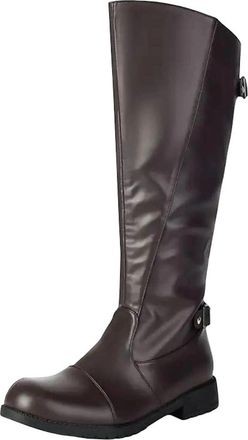 Generic Mens Knee High Riding Boots Round Toe Med Thick Heel With Side Zipper And Belt Buckles Retro Equestrian Tall Boots