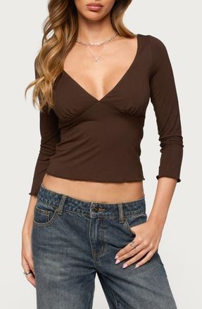 Edikted Cassisy Crop Top in Dark-Brown at Nordstrom, Size X-Large