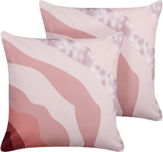 Beliani Conjunto De 2 Cojines De Jard&iacute;n Almohada De Exterior 45 X 45 Cm Poli&eacute;ster Impermeable Estampado Abstracto Rosa Campei