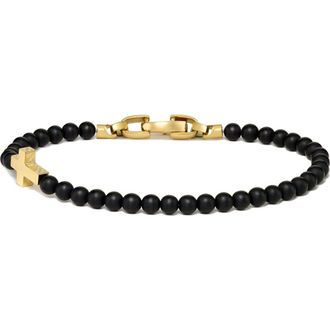 Vincero Spiritual Bead Cross Bracelet in Black/Gold at Nordstrom, Size Medium