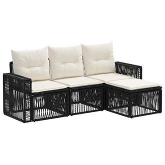 vidaXL Conjunto De Sof&aacute;s De Jard&iacute;n 4 Pcs Negro Y Blanco Crema Vidaxl