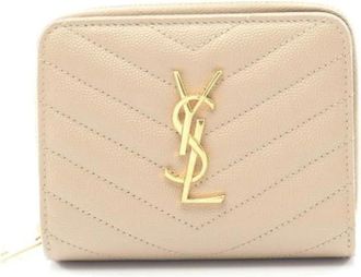 Saint Laurent Pre-owned Wallets, female, Beige, Size: ONE SIZE Pre-owned Leather Wallet