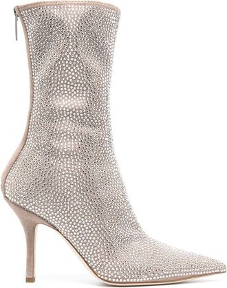 PARIS TEXAS crystal-embellished 105mm pointed boots - women - Suede - 35.5 - Neutrals