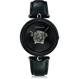 Versace Empire Zwart Leren Quartz Horloge - Dames - Horloges - Zwart - ONE Size - Accessoires