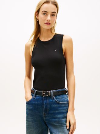Tommy Hilfiger Funktionstop TOMMY HILFIGER SLIM CODY C-NK TANK TOP, Damen, Gr. L (42/44), schwarz, Single Jersey, Obermaterial: 100% Baumwolle, unifarben, slim fit n