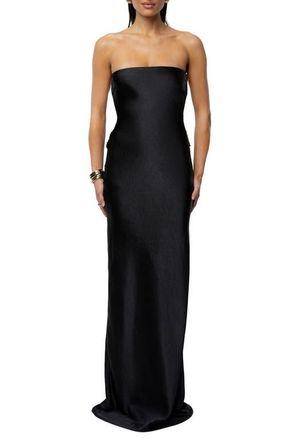 JLUXLABEL Regal Rising Corset Back Strapless Satin Gown in Black at Nordstrom, Size X-Large