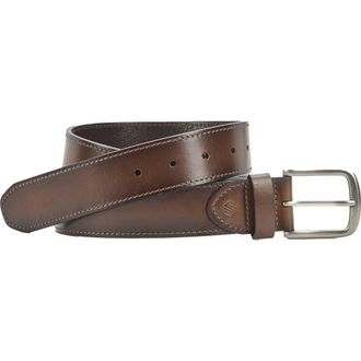 Johnston & Murphy Burnished Edge Leather Belt in Brown at Nordstrom, Size 34