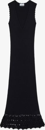 Ganni Black Long Dress in Cotton Crochet
