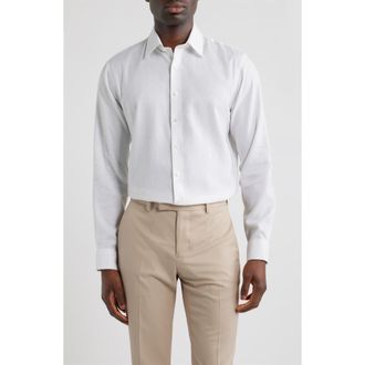 Nordstrom Trim Fit Premium Silk Herringbone Dress Shirt in White Chambray Herringbone at Nordstrom, Size 16.5 - 32