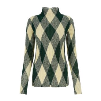 Burberry Turtlenecks, female, Multicolor, Size: XS Argyle High-Neck Sweater