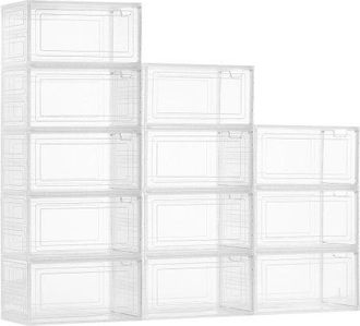 OEM 12 Pcs Cajas Para Zapatos, Cajas Apilables Transparentes Con Puerta Magn&eacute;tica, Aptas Hasta La Talla 13 De Ee. Uu., Contenedores De Pl&aacute;stico Para Tacon