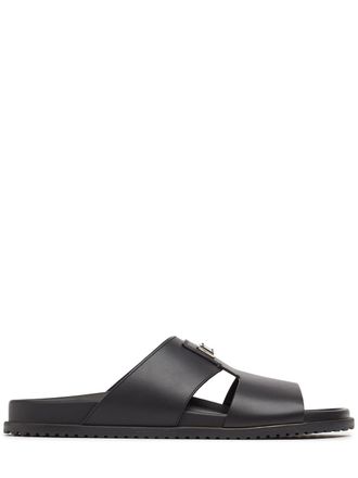 【関税&送料込】Dolce & Gabbana Sandals Black DOLCE & GABBANA Shoes Black Leather Slides Sandals Beachwear